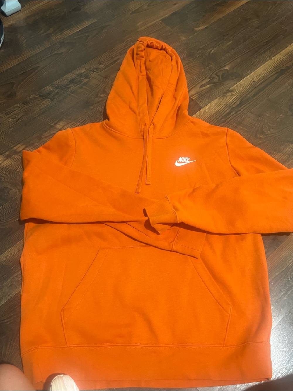 Nike Men’s Bright Orange Pullover Hoodie with White Logo